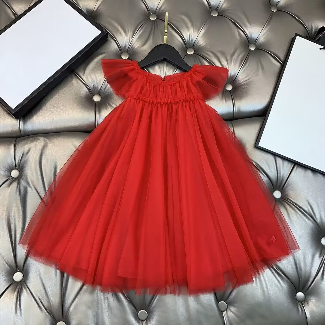 Brand Children's clothing red girl dress soft mesh summer dress cotton lining kids wear high quality