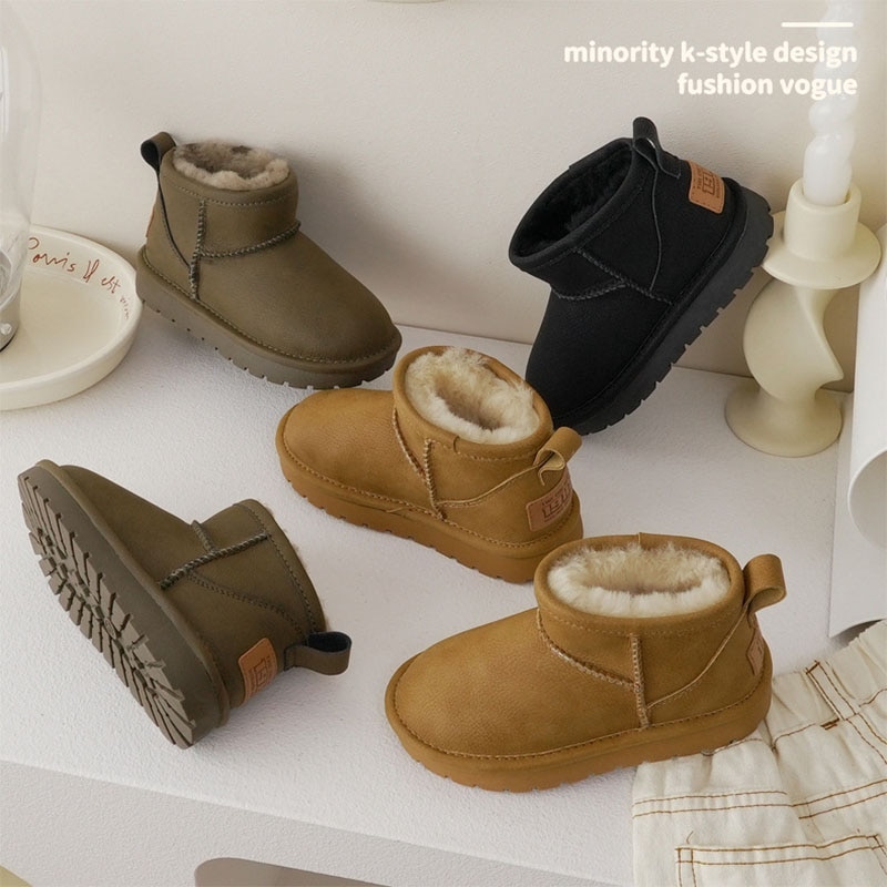 Medieval Antifouling Fur Winter Men's and Girls' Thick Wool Warm One Step Snowy Boots