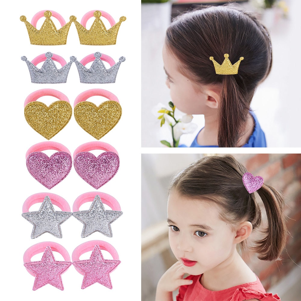 2Pcs/set Shine Princess Headwear Baby Headdress Hairband Children Hair Ropes Girls Baby Kids Elastic Hair Bands Hair Accessories