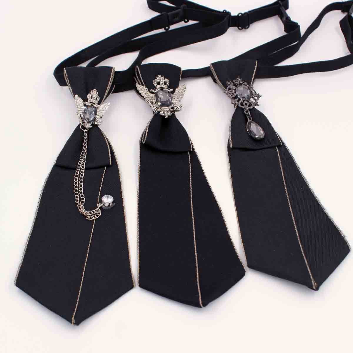 Hand Made Black Ribbon Tie Crystal Rhinestone Jewelry Men Shirts Hot New Girl Boys Collar Neck Ties School Uniform Women Necktie