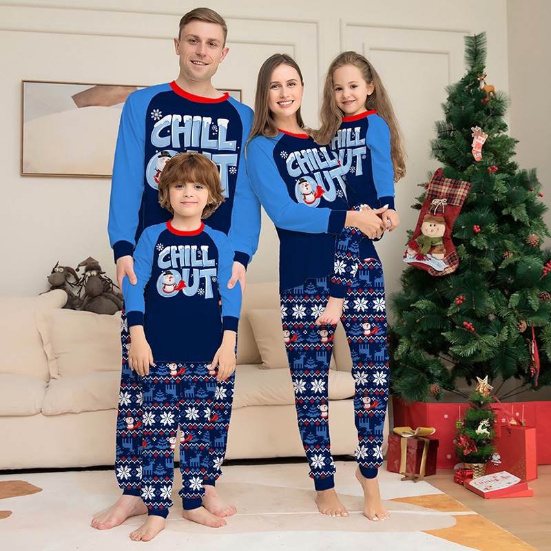 Christmas Pajamas Matching Xmas Family Outfit Long Sleeve Cartoon Snowmen Couples Pjs Children Kids Men Women Clothing Set