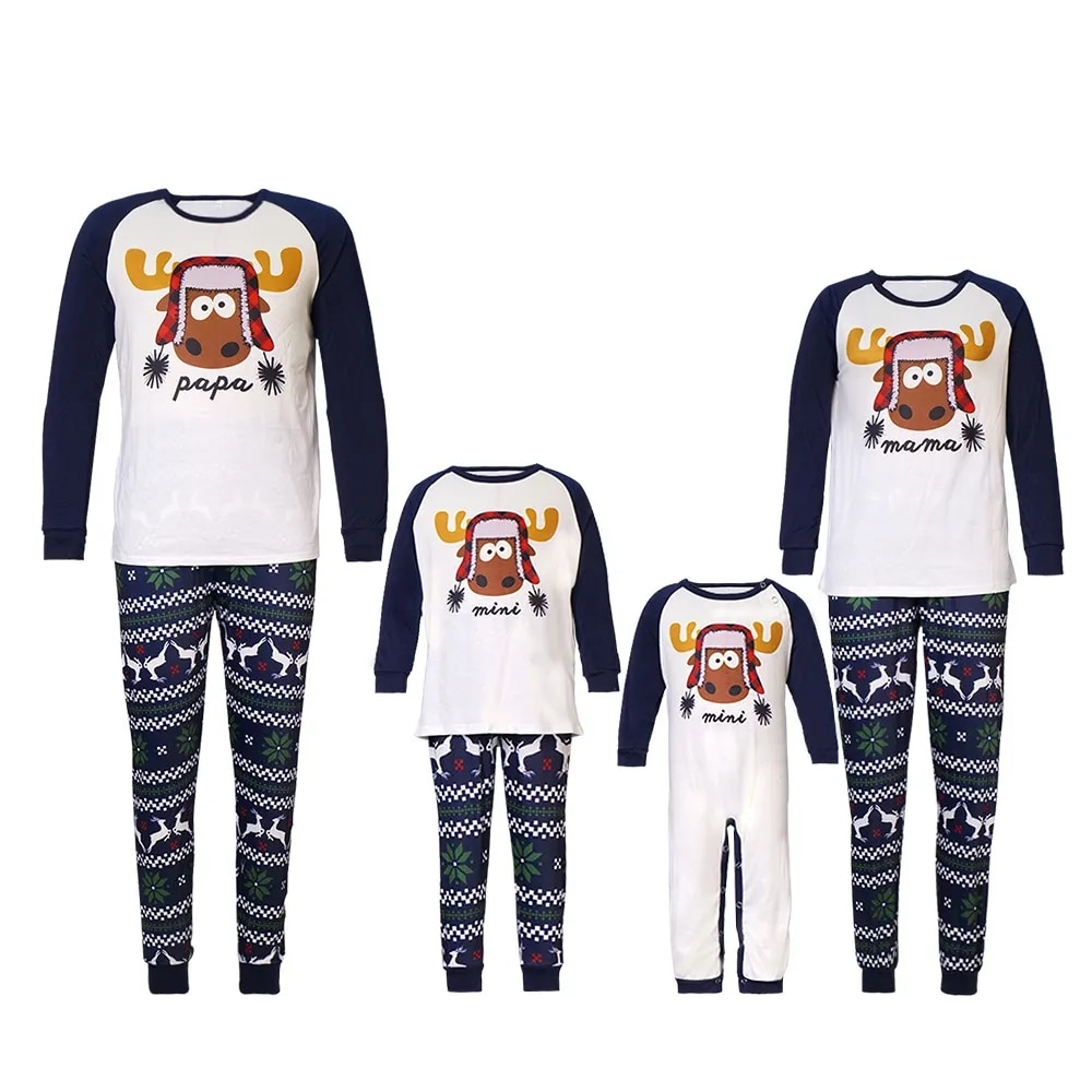 Couples Christmas Pajamas Mommy Daddy Daughter Family Matching Outfit Set Mother Kids Xmas Pjs Cartoon Cow Print Long Sleeve