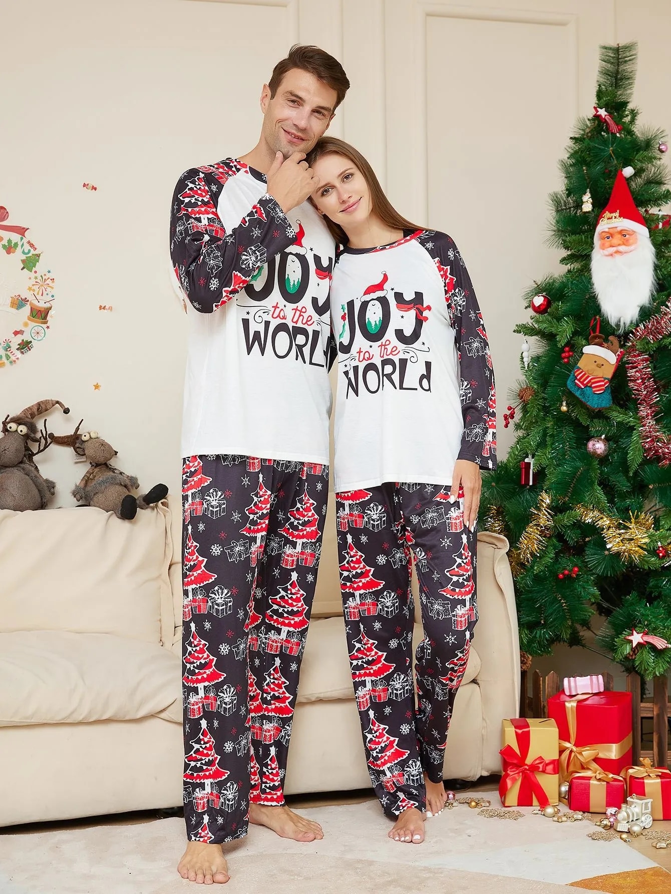 Mother Kids Family Xmas Pjs Couples Matching Christmas Pajamas Set Long Sleeve Print Letter Mommy Daughter Daddy Son Child Baby