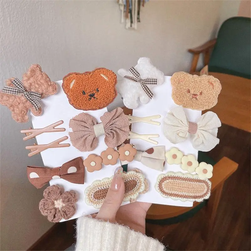Baby Hair Clip Set Knitted Flowers Cute Bear Hairpin No Hair Damage Comfortable Cartoon Hairpin Baby Hairpin High Quality Lovely
