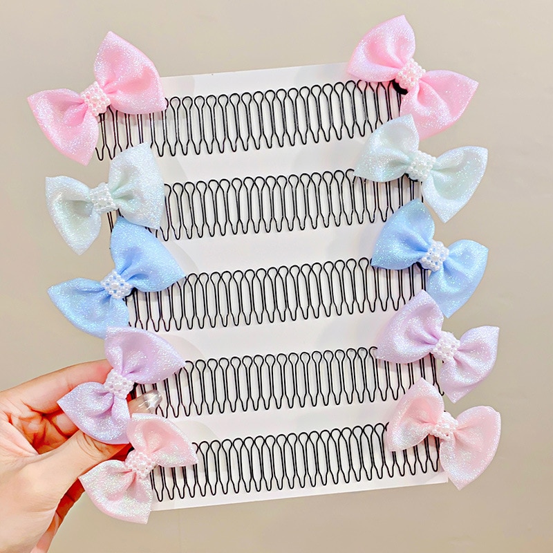 New Cute Colorful Heart Star Bow Pull-out Stretch Metal Hair Comb for Girls Broken Hair Finish Headband Fashion Hair Accessories