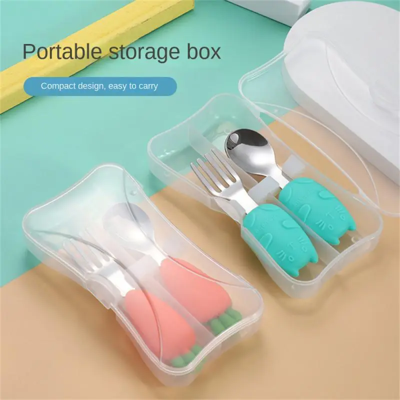 Cartoon Bamboo Fiber Baby Feeding Plate Auxiliary Food Fork Plastic Tableware Children Learn To Eat Training Spoons
