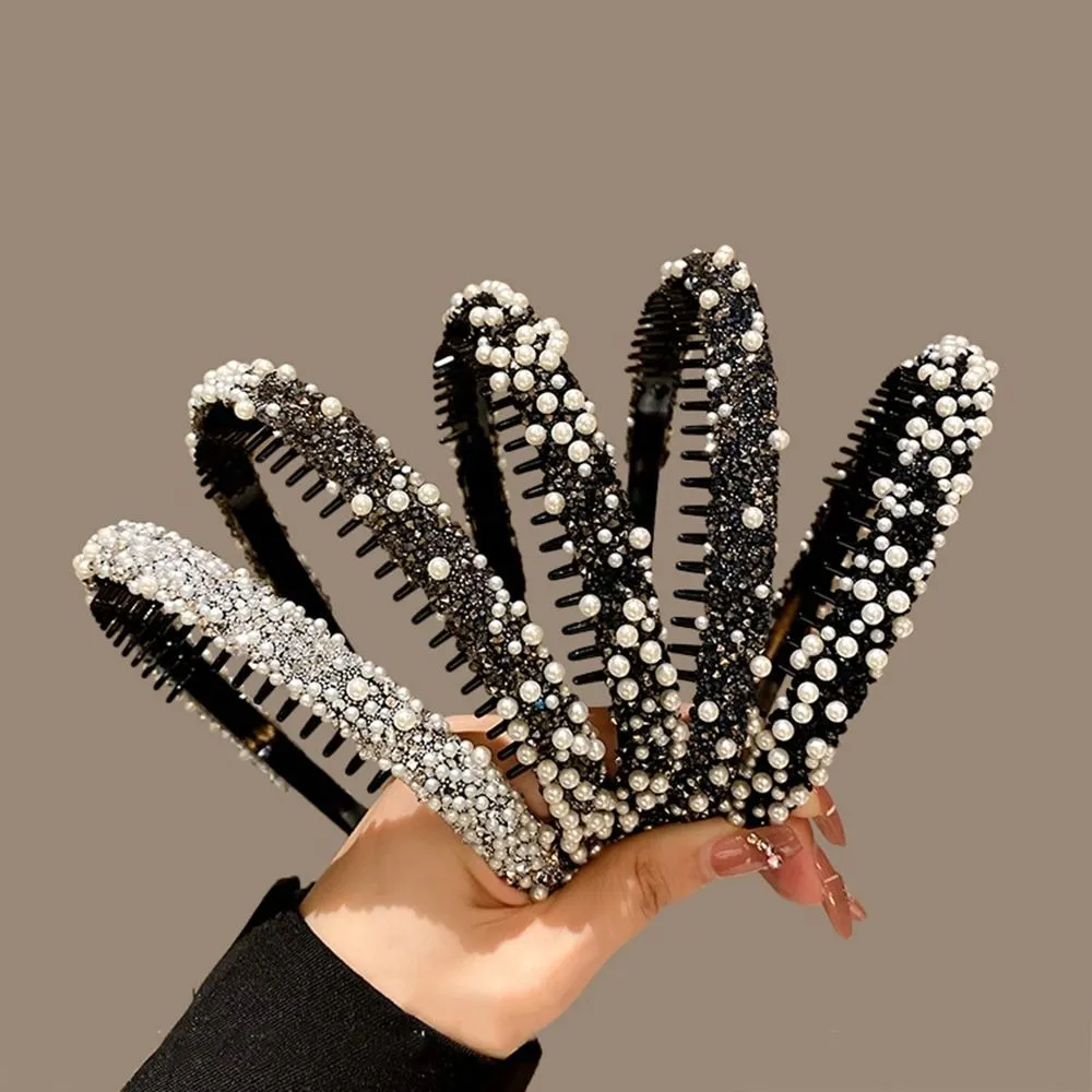 Plastic Rhinestone Headband Cute with Toothed Crystal Pearl Hairband Make Up Korean Style Female