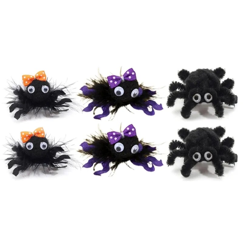 Fun Halloween Spiders Hairpin for Baby Girls Animal Hair Barrettes Fashionable Plush Hairclip Trendy Hair Ornaments D7WF