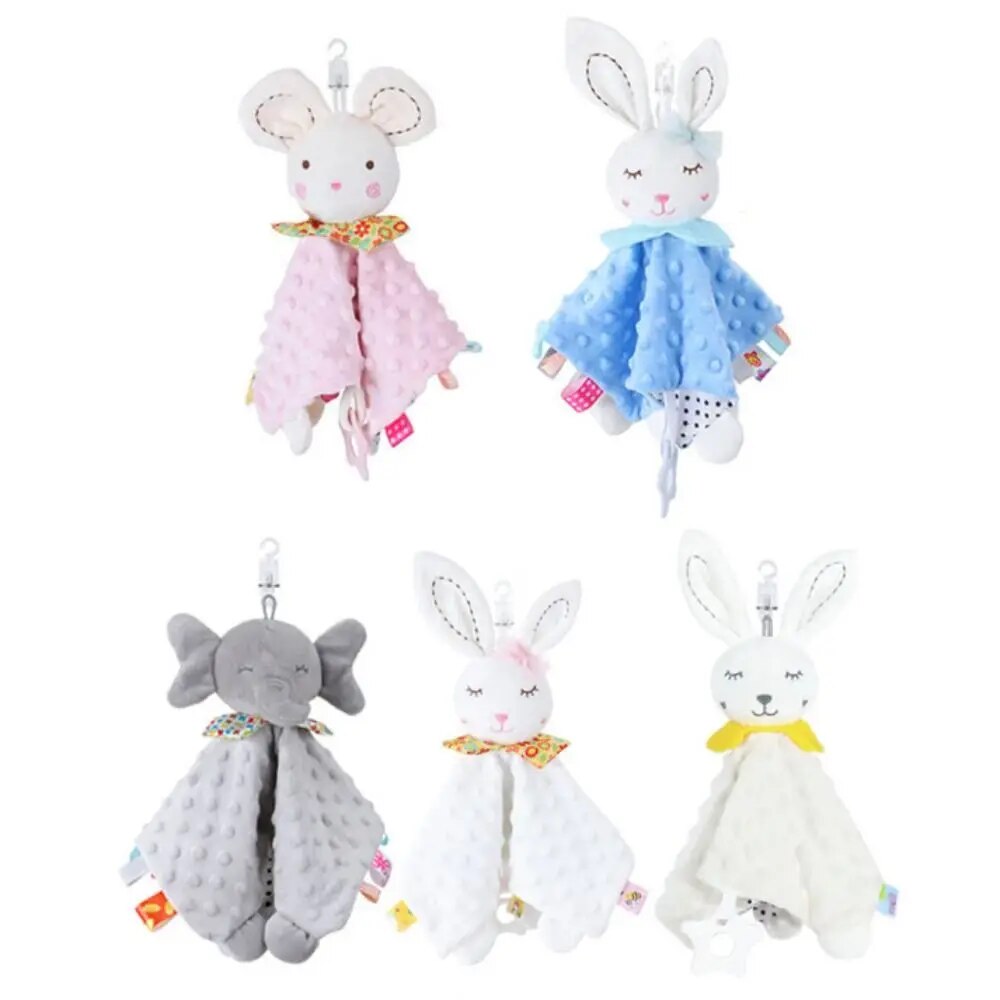 Cartoon Bunny Baby Towel Bibs Snuggle Toy Soft Comfortable Tag Plush Stuffed Toys Baby Shower Gift Soothe Appease Towel Newborn