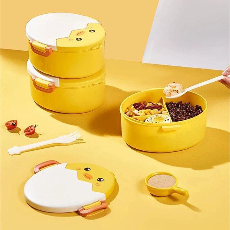 School Kids Bento Lunch Box Leakproof Plastic Cartoon Chicken Portable Microwave Food Container School Child Lunch box