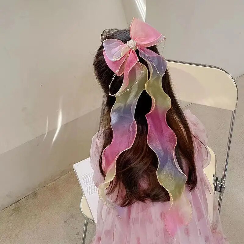 Child Hair Accessories Baby Hair Accessories Bow Headband Cute Princess Tiara Handwork Long Hair Streamer Kawaii Accessories