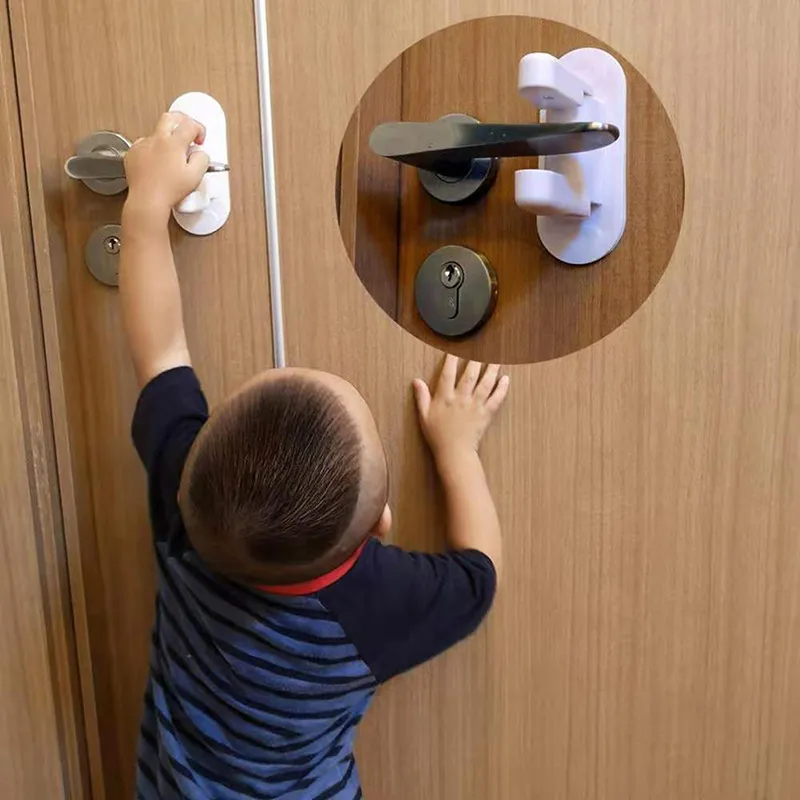 Universal Door Lever Lock Multi-functional Child Baby Safety Lock Rotation Proof Professional Door Adhesive Security Latch