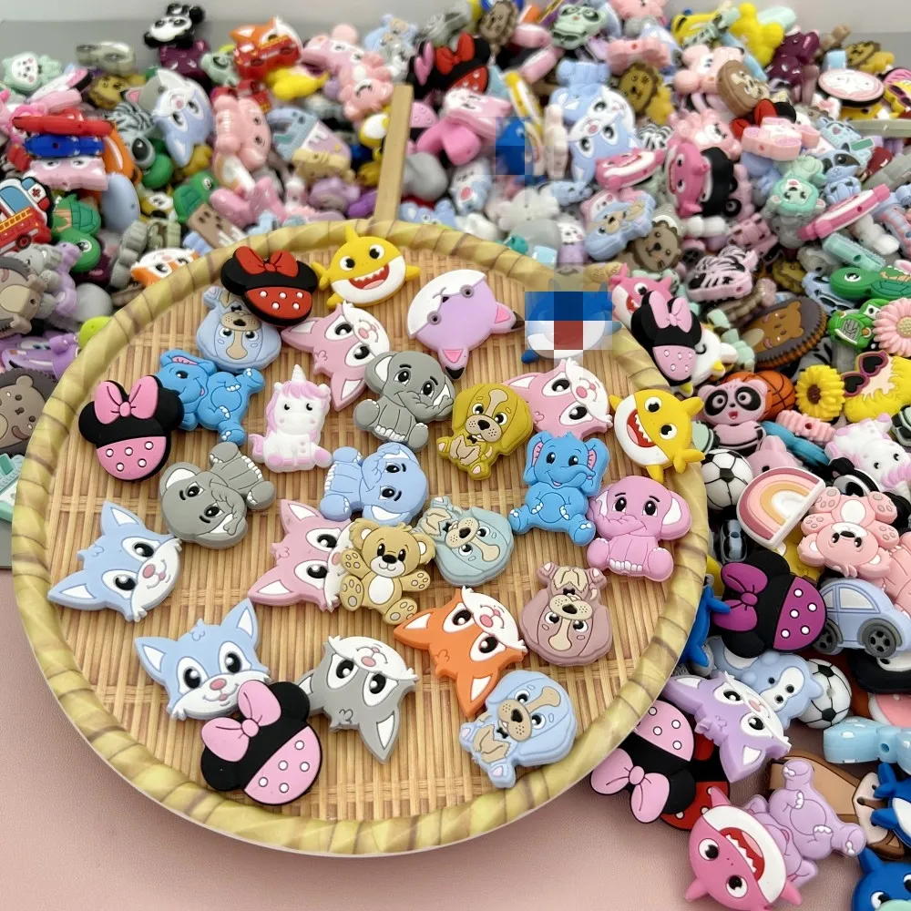 10pc/lot Food Grade Baby Silicone cartoon Beads Baby Teething Pacifier Chain DIY Accessories Safe Nursing Chewing BPA Free