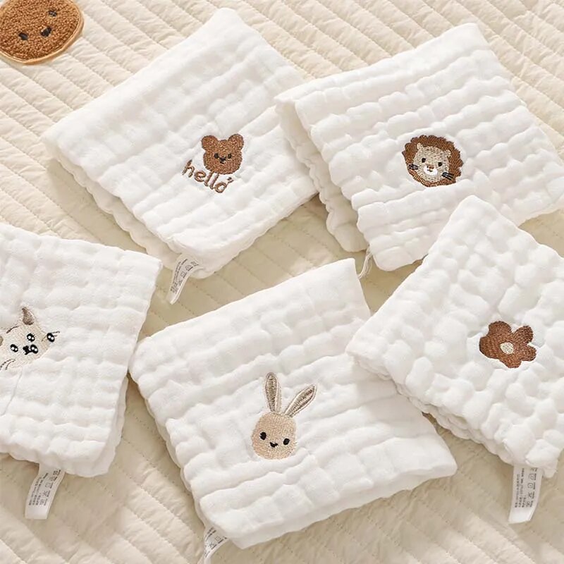 6 Layers Cotton Embroidery Baby Saliva Towels Hand Face Wipes Newborn Bib Kids Handkerchief Toddler Soft Washcloth Burp Cloth