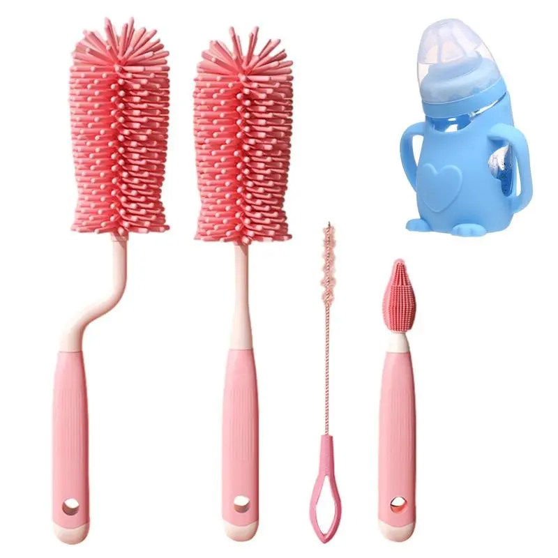 4Pcs Baby Bottle Cleaning Brush Set Long Handle Milk Bottle Cup Mug Sponge Washing Clean Brush Cleaner Kitchen Tools