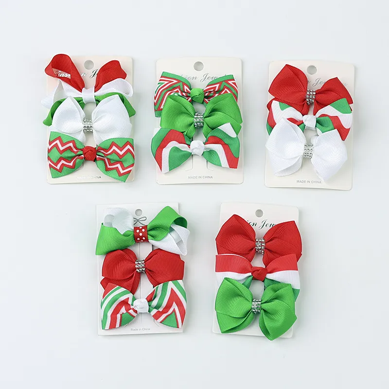 3Pcs Christmas Hair Bows Girls Hair Clips 7cm Cute Colorful Bows Hairpins Children Kids Party Hair Accessories