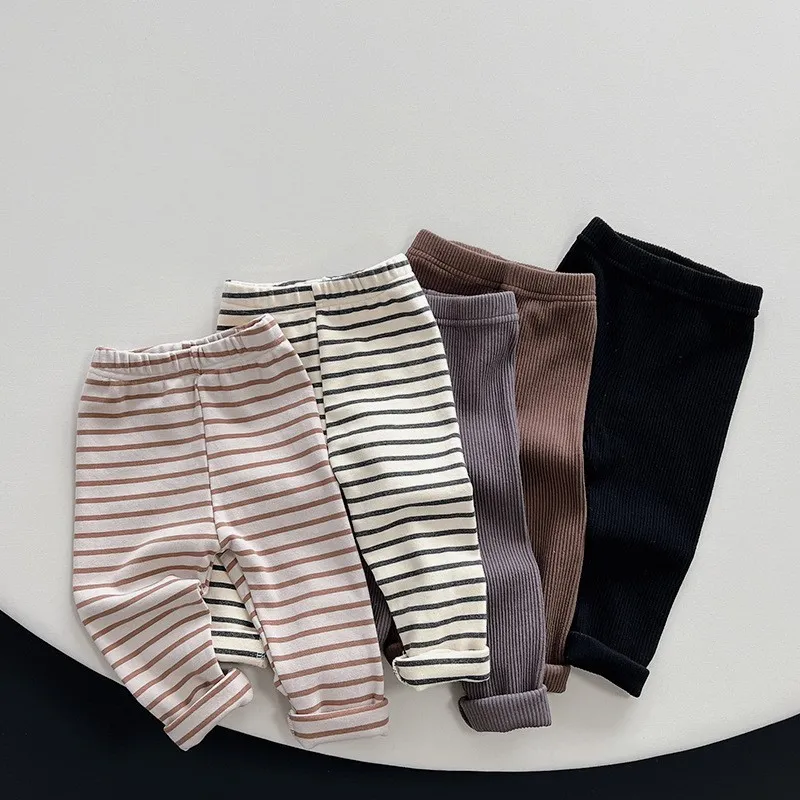 Children Leggings Autumn New Baby Girls Striped Bottoming Pants Toddler Boys Stretch Pants Cotton Casual Trousers Kids Clothes