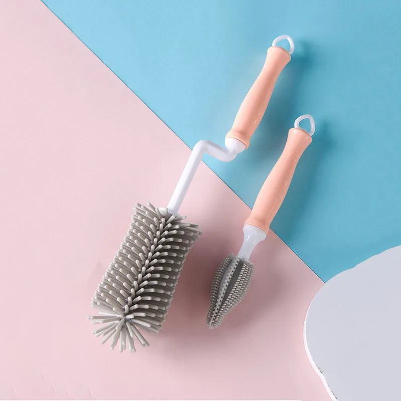 Silicone Bottle Cleaning Brush Baby Pacifier Straw Scrubber Small Brush 360 Degree Glass Cup Washing Kitchen Cleaning Tool Set