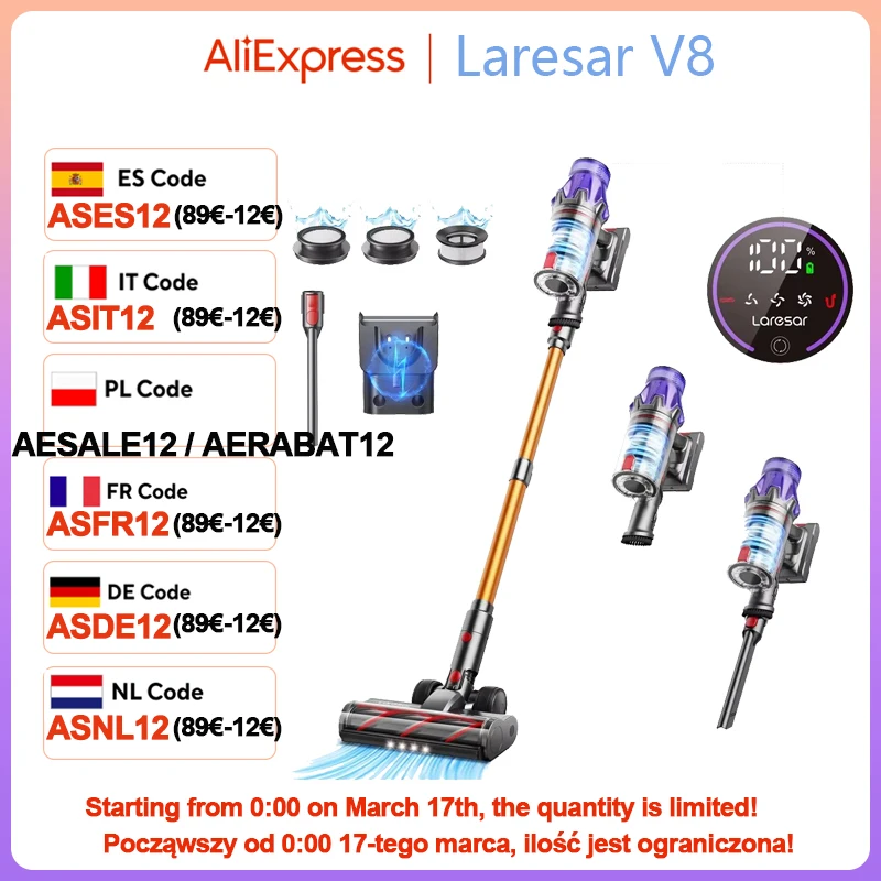 Laresar V7 500 W 50 kPa Saugleistung Akku-Staubsauger Handheld Smart Home Appliance Abnehmbarer Akku Staubbecher