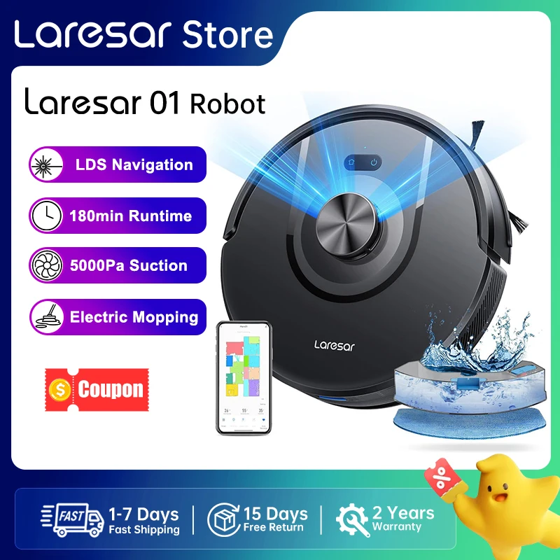 Laresar 01 Roboter-Staubsauger Mopp LDS Lidar-Navigation 5000 Pa Smart Planned Mapping Home Bodenwaschen Teppich Tierhaare reini