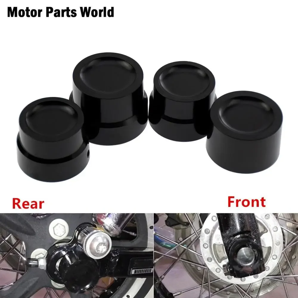 4 Stück Motorrad CNC Schwarz Vorder- und Hinterachsmutterabdeckungen Kappen für Harley Touring