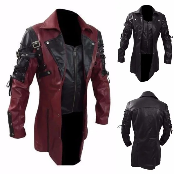 Herren Steampunk Vintage Lederjacke Biker Motorrad Reißverschluss Plus Size Viktorianisch