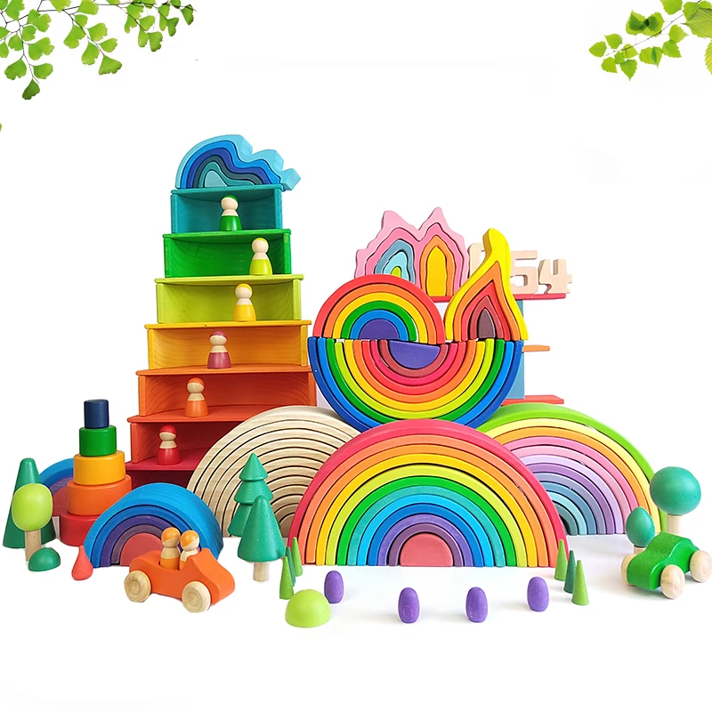 DIY kinder holz spielzeug kreative gestapelt regenbogen bausteine große größe montessori pädagogisches spielzeug für kinder kind