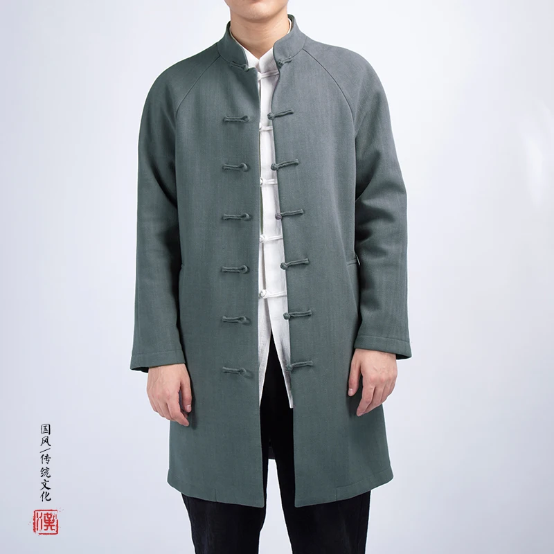 Chinesischen Nationalen Stil Lange Windjacke Jacke Männer Streetwear Lange Jacke Männer Hip Hop