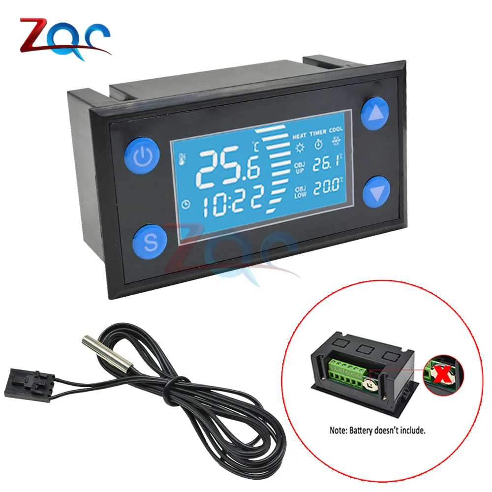 W1213 AC 110 -220V Smart Temperatur Controller LCD Digital Thermostat Timer Sensor Sonde Kühlen Wärme Modus für Inkubator aquari