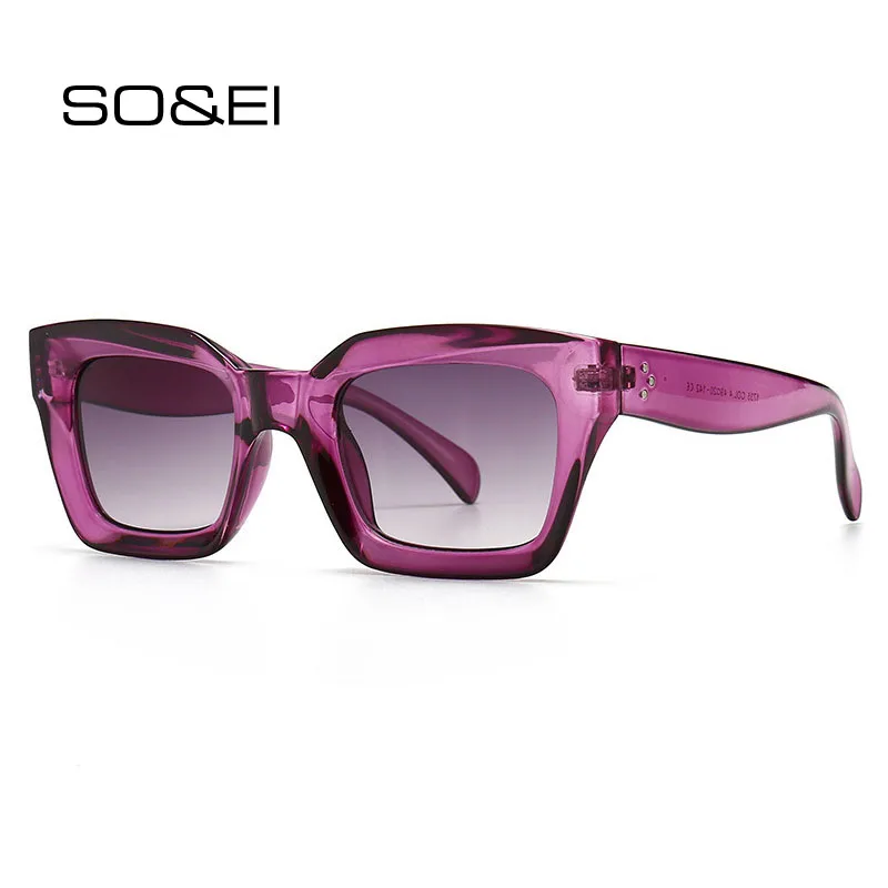 SO&EI Mode Cat Eye Sonnenbrille Frauen Marke Designer Retro Platz Blau Lila Brillen Weibliche Nägel Sonnenbrille Shades UV40