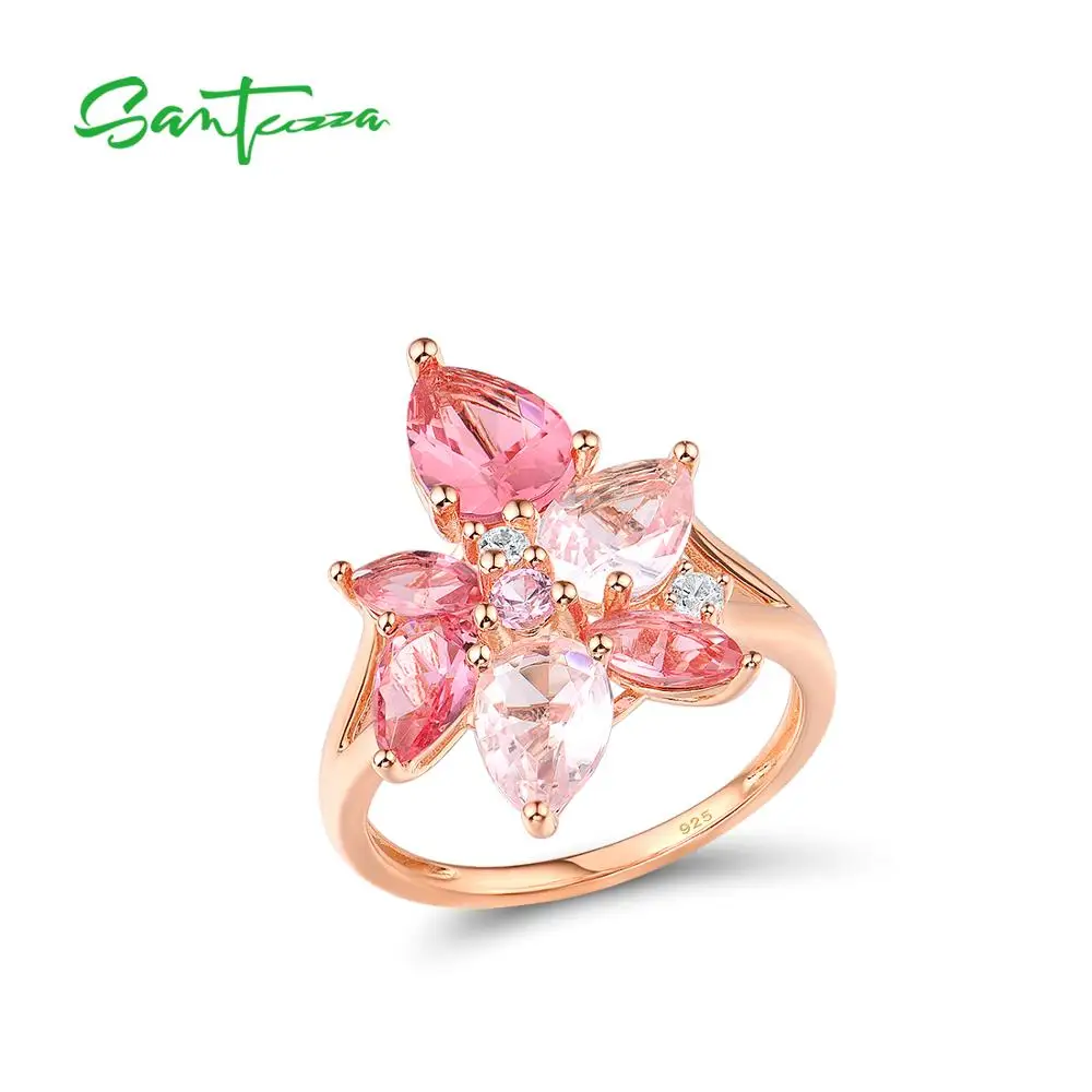 SANTUZZA Silber Ringe Für Frauen 925 Sterling Silber Wunderschöne Rosa Steine Ringe Weibliche Phantasie Bague Bijoux Mode Edlen 