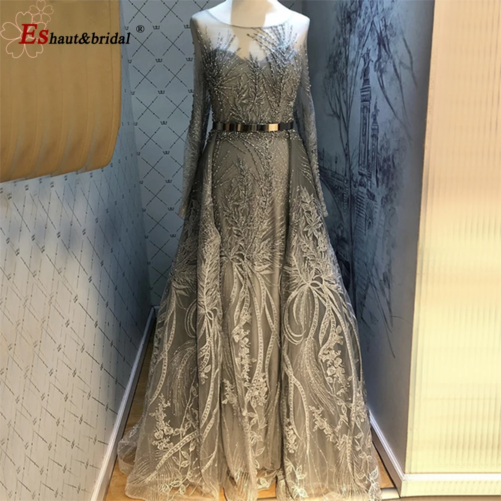 Elegantes Dubai-Meerjungfrau-Spitzen-Abendkleid für Frauen 2024, O-Ausschnitt, lange Ärmel,