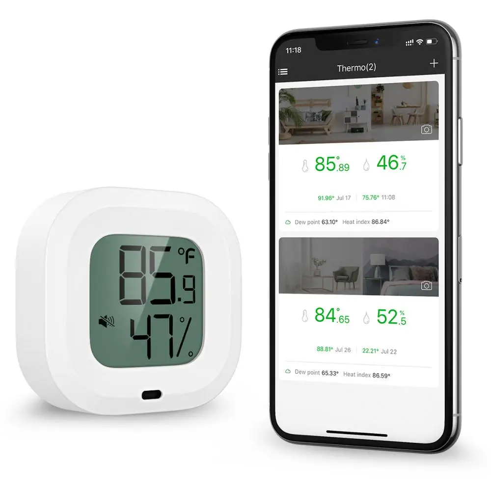 ORIA Drahtloses Thermometer Hygrometer Mini Bluetooth 5.0 Feuchtigkeitstemperatursensor Alarm