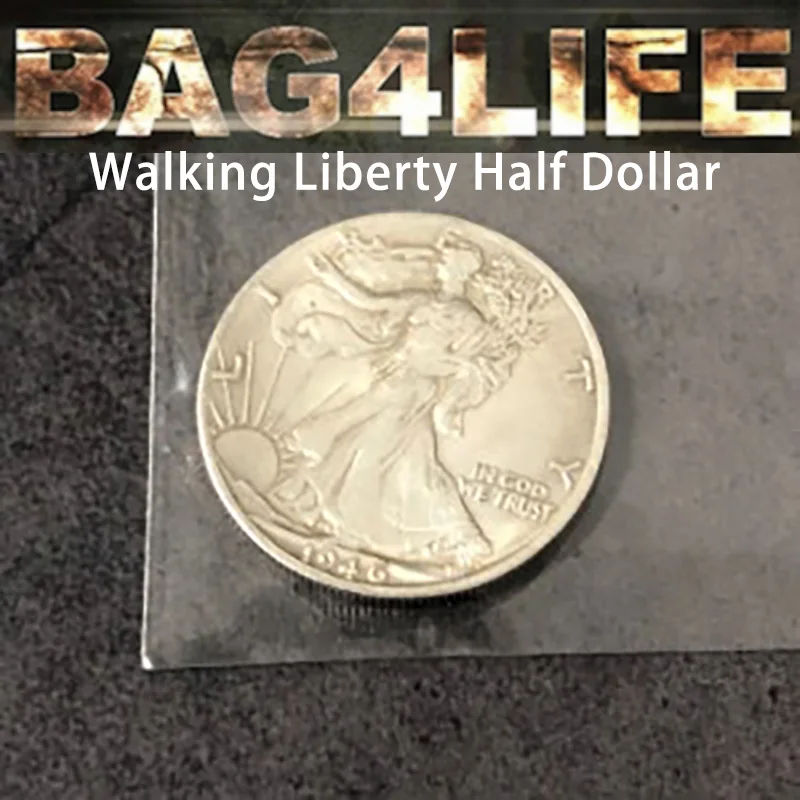 Bag4Life (1 Walking Liberty Half Dollar + DVD) magie Tricks Close Up Street Illusions Gimmick Münze Thru Freie Kunststoff Tasche