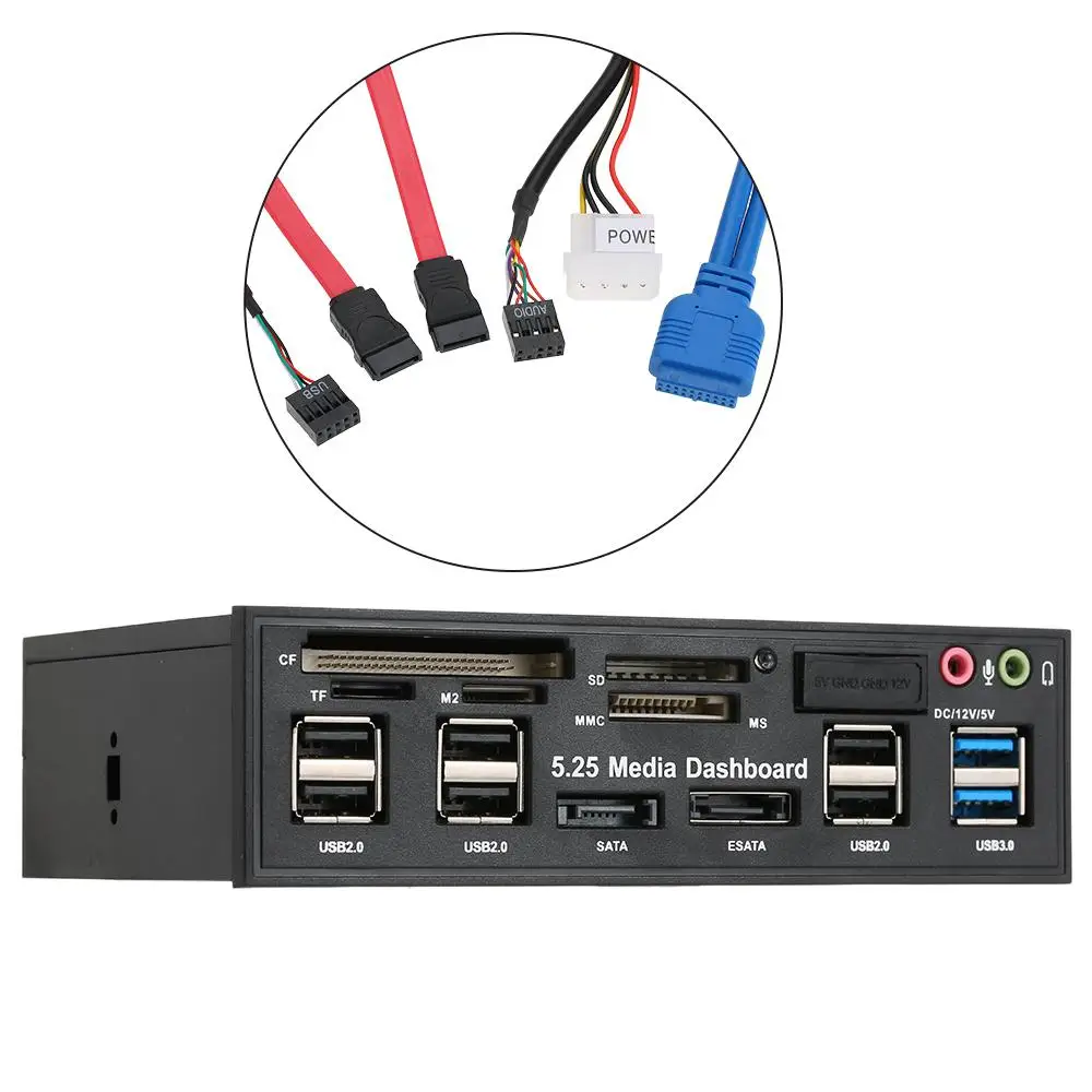Multi-Funktion USB 3,0 Hub eSATA SATA Port Interne Kartenleser PC Media Front Panel Audio für SD MS CF TF M2 MMC Speicher Karten
