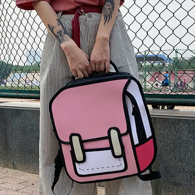 Kreative Frauen 2D Zeichnung Rucksack Cartoon Schule Tasche Comic Bookbag für Teenager Mädchen