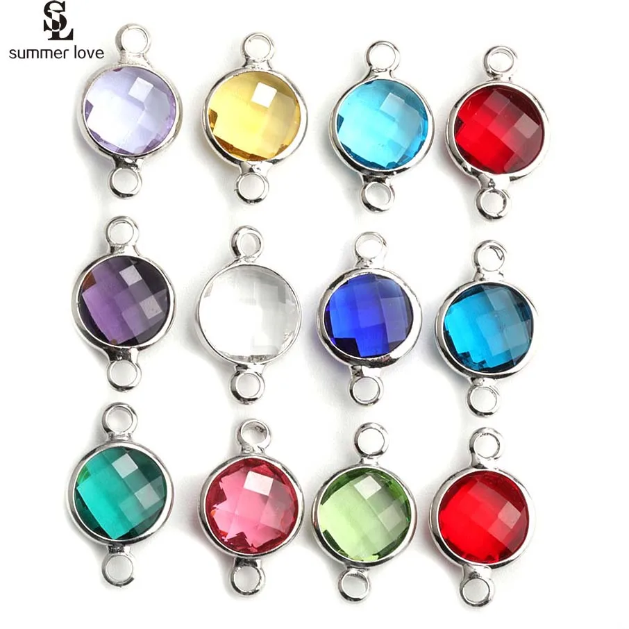 10 stücke Großhandel 8mm Silber Farbe Kristall Birthstone Anschluss Charms für Diy Ohrring Armband,