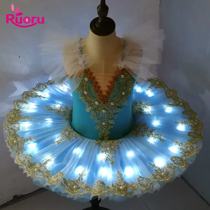 Ruoru Tutu Ballett Led Licht Schwan See Ballerina Pfannkuchen Tutu Mädchen Frauen Erwachsene Kind Ballett Kleid Kinder Tanz Kost