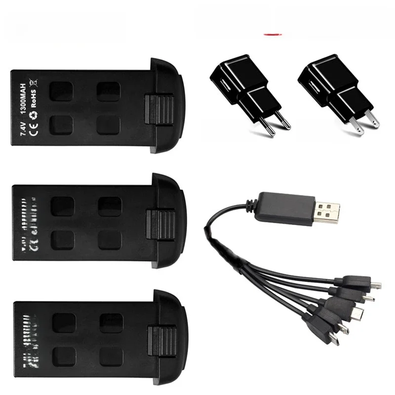 TERANTY 7,4 V 1300 mAh Lipo-Akku und 5-in-1-Ladegerät für S166 S167 RC-Drohnen-Ersatzteile für S167 RC-Drohnen-Akku