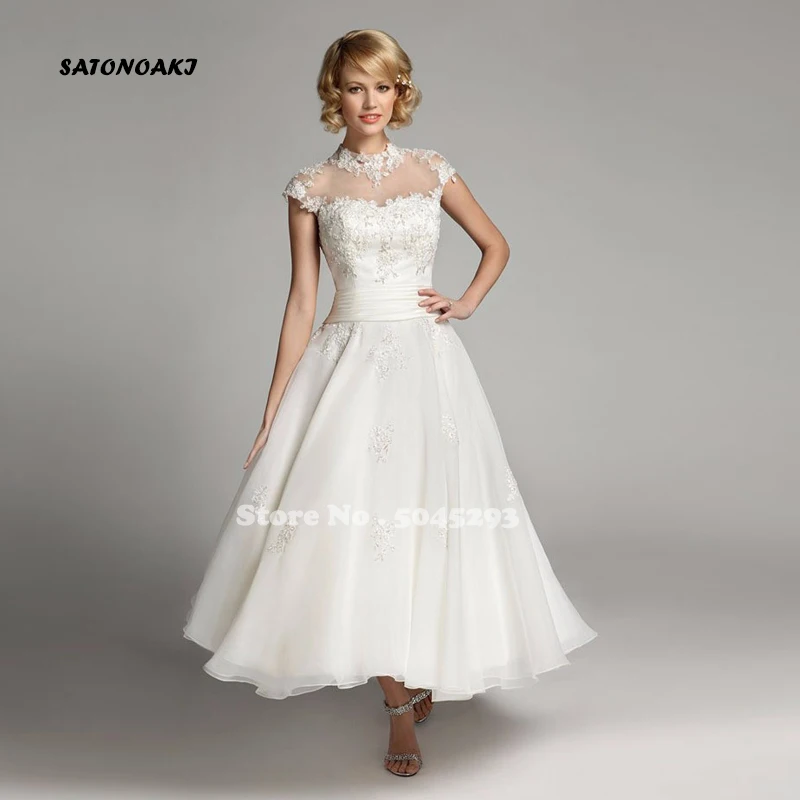 Vintage romantische 2020 a-Linie kurze Brautkleider knöchel lange elegante Brautkleider vestido de