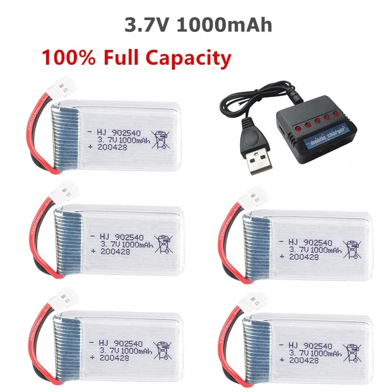 3,7 V 1000 mAh 902540   Lipo-Akku + Ladegerät für Syma X5 X5C X5SC X5SW TK M68 MJX X705C SG600 KY601