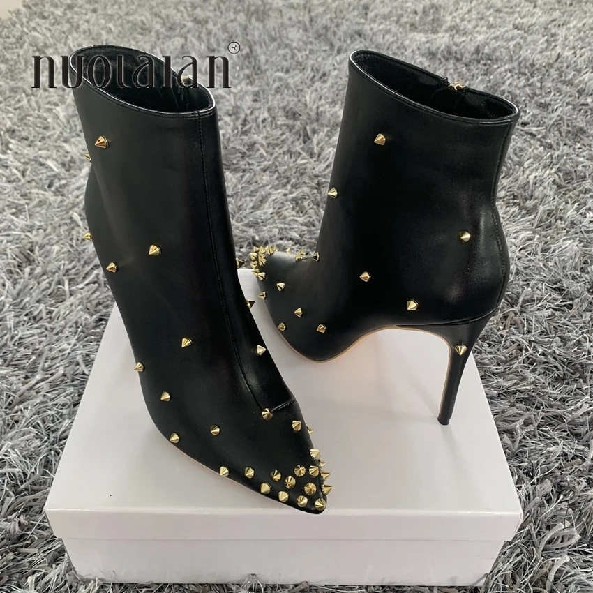 2020 mode Frauen Stiefel 10cm High Heels Nieten Stiefeletten Plus Größe 42 Dünne Fersen Winter