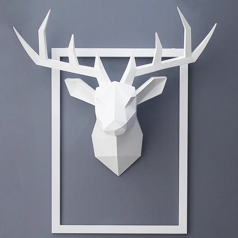 3D-Hirschkopf-Harzstatue zur Wanddekoration, Tierfigur, Wohnzimmer-Wandhalterungsdekoration,