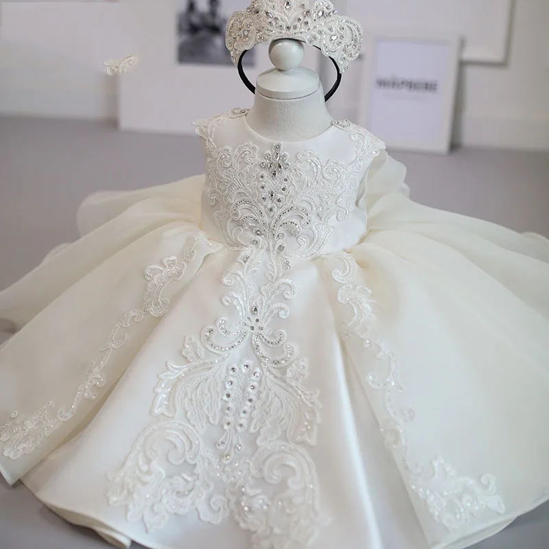 Infant Baby Taufe Mädchen Kleid Kleinkind 1 Jahr Geburtstag Taufe Weiß Kleider Party Hochzeit Tutu