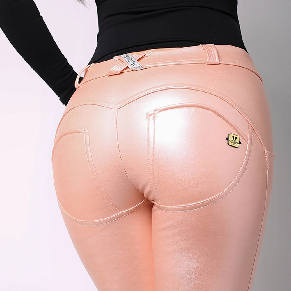 Melody Tragen Rosa Leder Hosen Metallic Leder Schauen Hosen Weiche Faux Leder Hosen für Frauen Rosa Jogginghose Workout Hosen