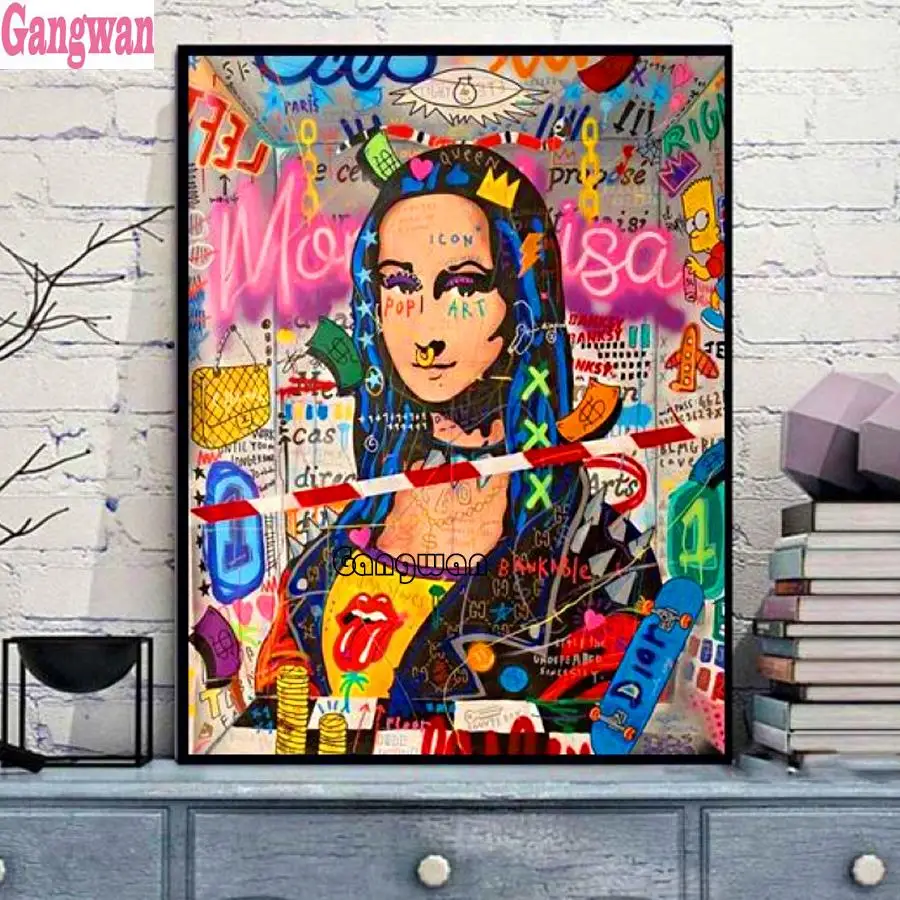 Graffiti-Kunst Mona Lisa klassische Diy 5D Diamant Malerei Kreuzstich volle Runde quadratische