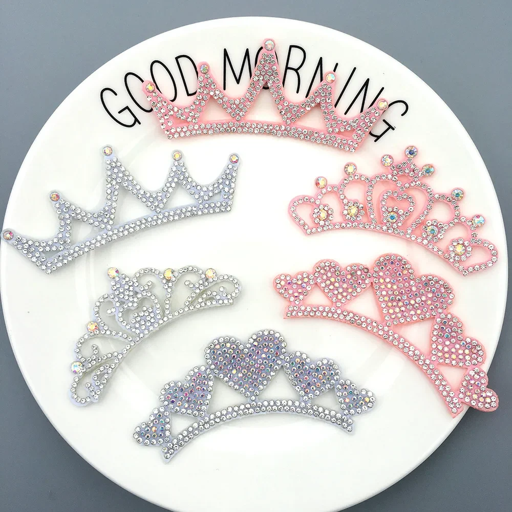Silber Rosa Schöne Prinzessin Silber Strass Krone Patches für Kleidung Handwerk Nähen Kleber auf