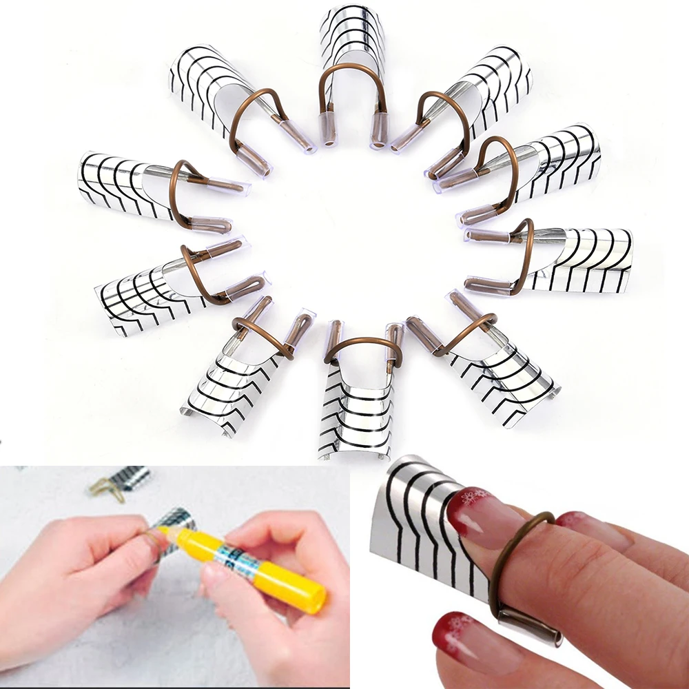 10Pcs Reusable Aluminium Nagel Verlängerung Paletten Tipps Formen Nail Art Erweiterung Aufkleber