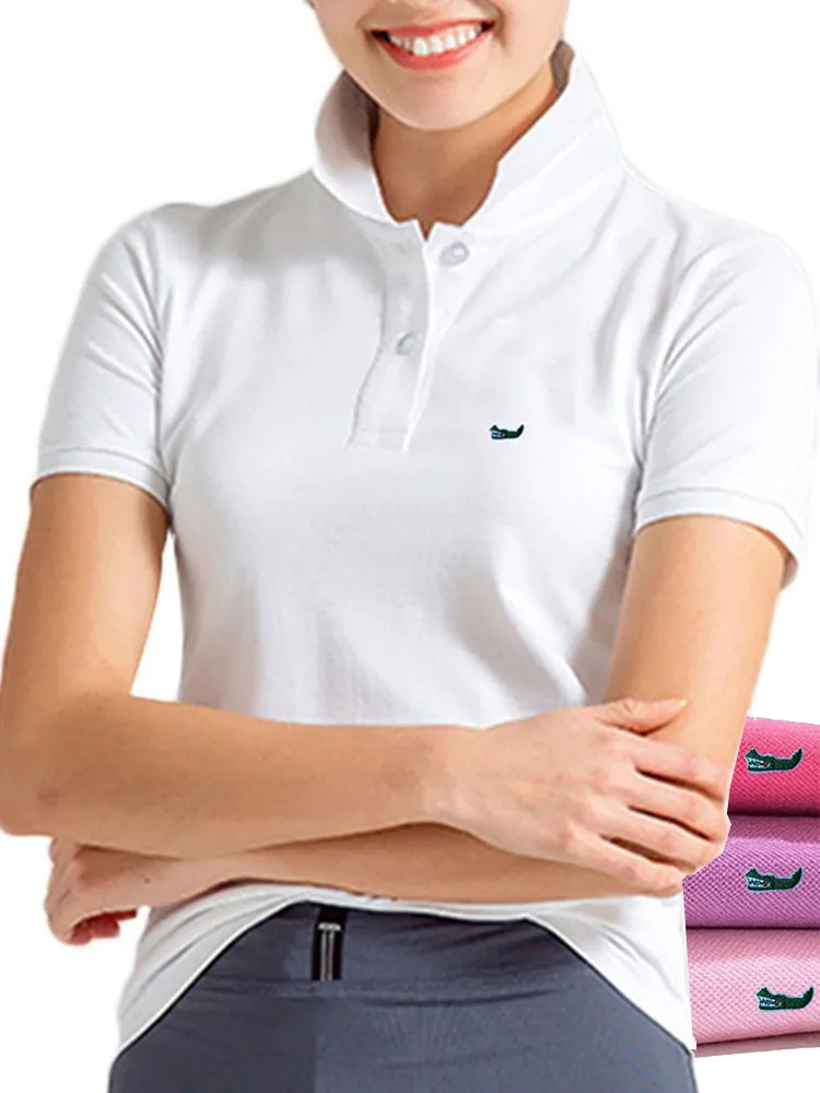 Auf Verkauf Original Mesh 100% Baumwolle Sommer Frauen Kurzarm Polos Frauen Shirts Tops Stickerei