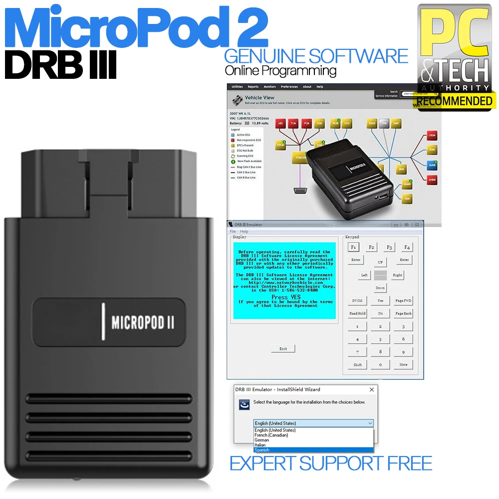 2020 V17.04.27 Mehrsprachiges Online-Programmiergerät MicroPod2 Professionelles Diagnosegerät für Chrysler F-iat Jee-p Dodg-e Sc